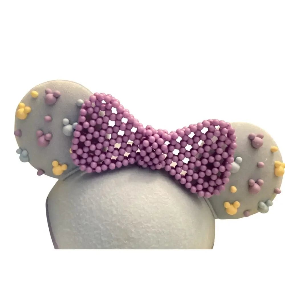 NWT Disney Parks Minnie Mouse Beaded Purple Bow n Blue Yellow Ear Hat